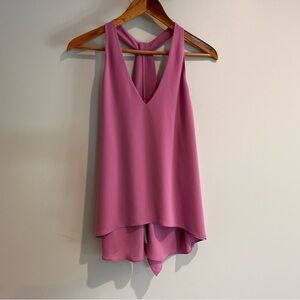 BCBGMAXAZRIA Jazzie V Neck Sleeveless Sexy Back Flowy Top Orchid Pink Slinky XS